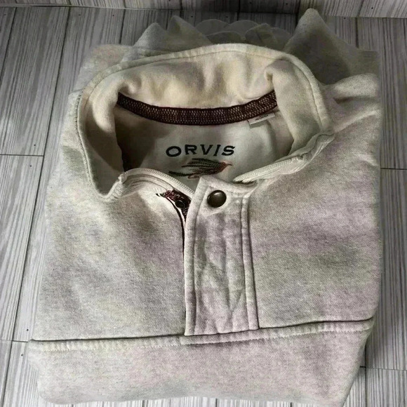 Orvis  Men's Size M long sleeve white 1/4 zip mock neck sweatshirt embroidered - Picture 12 of 13